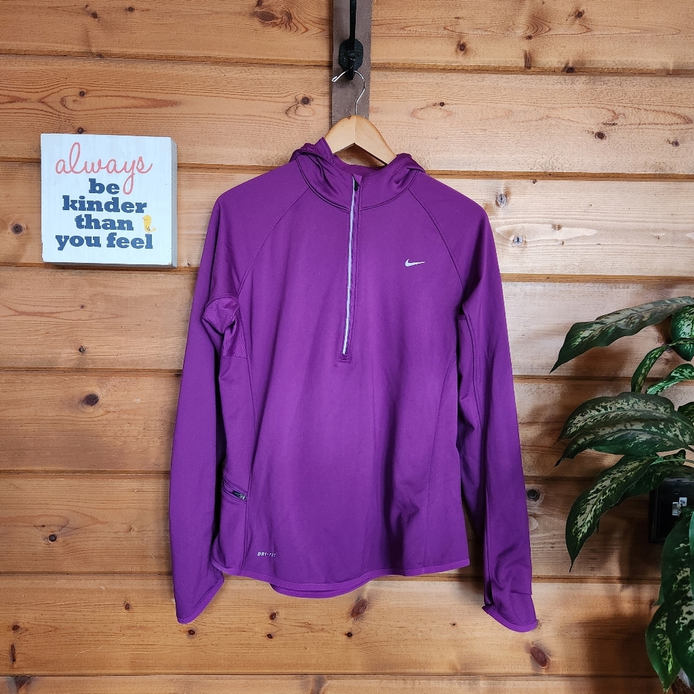 NIKE Element Purple Thermal Dri-Fit Running Hoodie 424841-551 Mesh Athletic Sz M